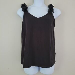 CATO Black Tank Size Large Sleeveless V-Neck Career Blouse with Rosettes NWT